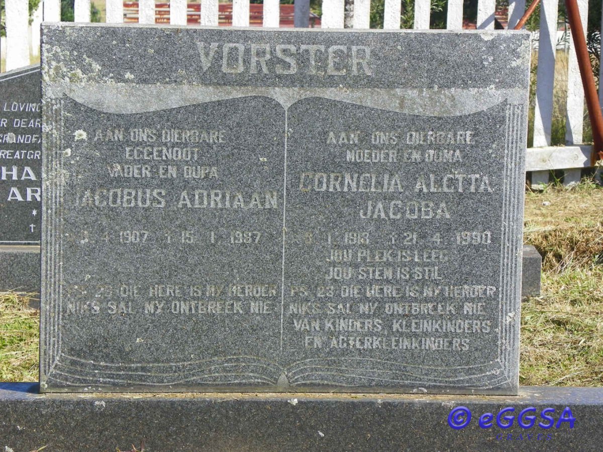 VORSTER Jacobus Adriaan 1907-1987 &amp; Cornelia Aletta Jacoba 1913-1990