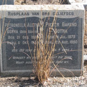 BOTHA Pieter Barend 1879-1950 &amp; Petronella Aletha BRITS 1881-1954