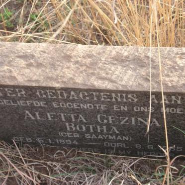 BOTHA Aletta Gezina nee SAAYMAN 1894-1965