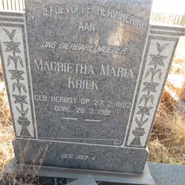 KRIEK Magrietha Maria nee HERBST 1892-1981