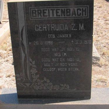BREITENBACH Gertruida Z.M. nee JANSEN 1899-1970