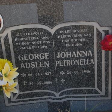 ADSLEN George 1937-2006 &amp; Johanna Petronella 1946-