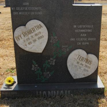 HANNAH Tertius 1935-1999 &amp; Ivy Robertha 1933-1993