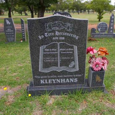 KLEYNHANS Joachim Christoffel 1947-2006 &amp; Yvonne Cynthia 1949-
