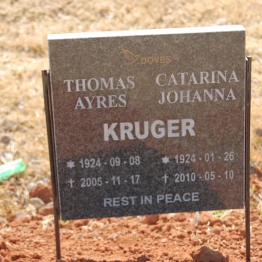 KRUGER Thomas Ayres 1924-2005 &amp; Catharina Johanna 1924-2010