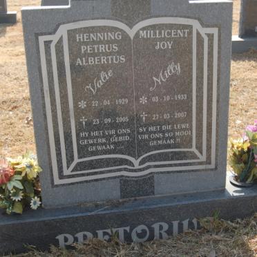 PRETORIUS Henning Petrus Albertus 1929-2005 &amp; Millicent Joy 1933-2007