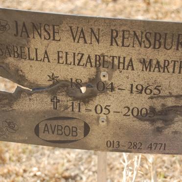 RENSBURG Isabella Elizabetha Marthiena, Janse van 1965-2005