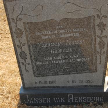 RENSBURG Zachariah Johanna Cornelia, Jansen van 1900?-1956