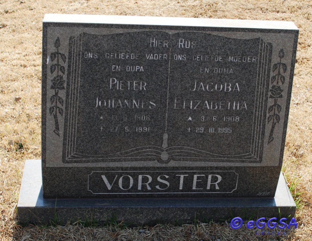 VORSTER Pieter Johannes 1906-1991 &amp; Jacoba Elizabetha 1908-1995