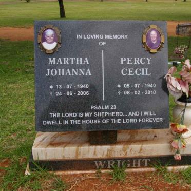 WRIGHT Percy Cecil 1940-2010 &amp; Martha Johanna 1940-2006