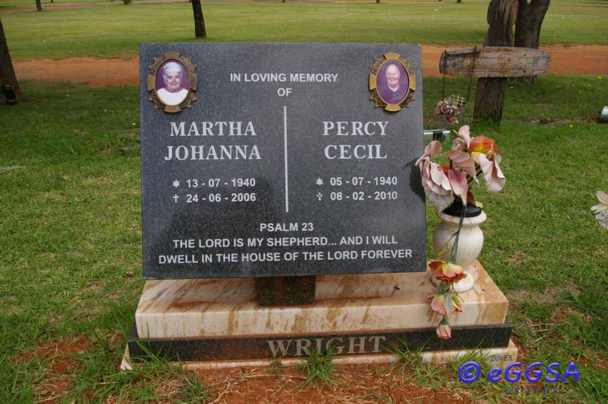 WRIGHT Percy Cecil 1940-2010 &amp; Martha Johanna 1940-2006