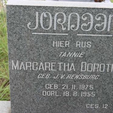 JORDAAN Margaretha Dorothea nee J.V. RENSBURG 1875-1955