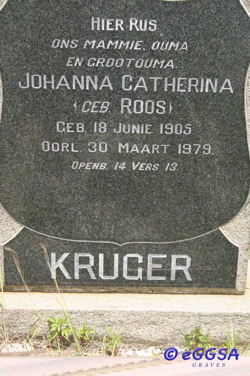 KRUGER Johanna Catherina nee ROOS 1905-1979