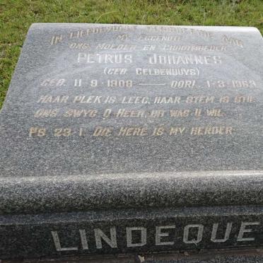 LINDEQUE Petrus Johannes nee GELDENHUYS 1908-1963