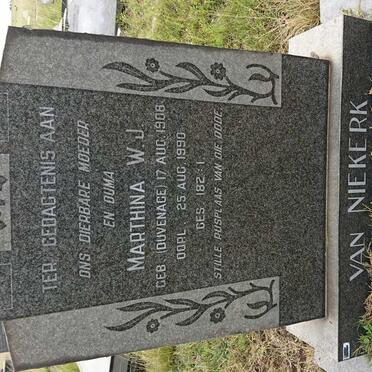 NIEKERK Marthina W.J., van nee DUVENHAGE 1906-1990