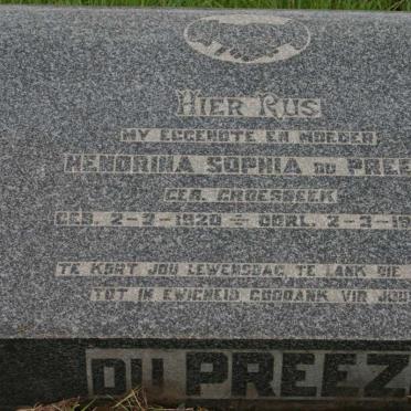 PREEZ Hendrina Sophia, du nee GROESBEEK 1920-1946