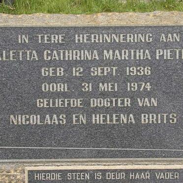 PIETERSE Aletta Cathrina Martha nee BRITS 1936-1974