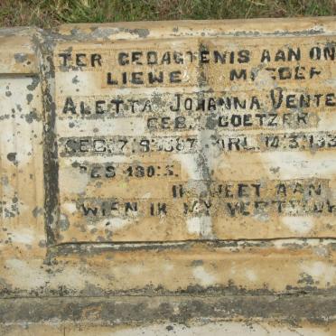 VENTER Aletta Johanna nee COETZER 1887-1937