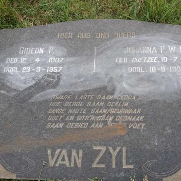 ZYL Gideon P., van 1907-1957 &amp; Johanna P.W.M. COETZEE 1916-1962