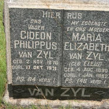 ZYL Gideon Philippus, van 1878-1971 &amp; Maria Elizabeth ELLIS 1890-1952