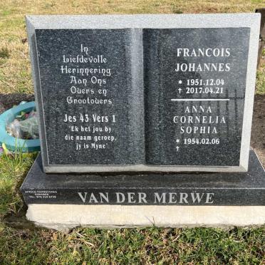 MERWE Francois Johannes, van der 1951-2017 &amp; Anna Cornelia Sophia 1954-