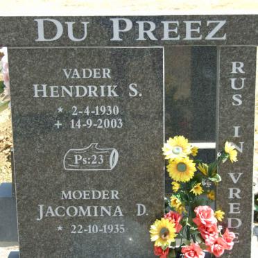 PREEZ Hendrik S., du 1930-2003 &amp; Jacomina D. 1935-