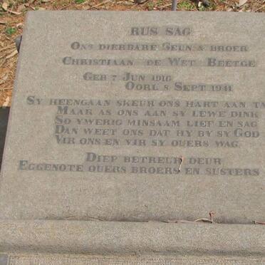 BEETGE Christiaan de Wet 1916-1941