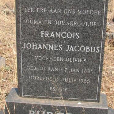 BURGER Francois Johannes Jacobus voorheen OLIVIER nee DU RAND 1895-1985