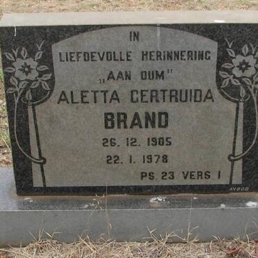 BRAND Aletta Gertruida 1905-1978