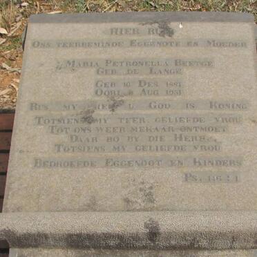 BEETGE Maria Petro geb DE LANGE 1881-1951