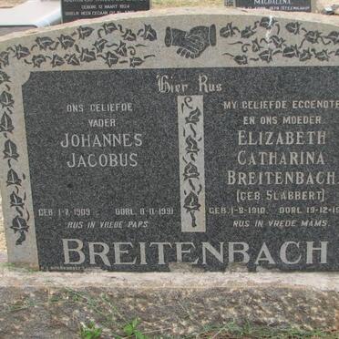 BREITENBACH Johannes Jacobus 1909-1991 &amp; Elizabeth Catharina SLABBERT 1910-1964