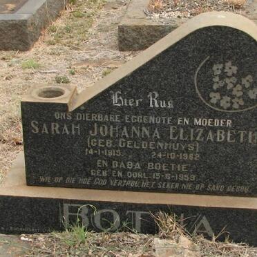 BOTHA Sarah Johanna Elizabeth nee GELDENHUYS 1915-1962 :: BOTHA 1959-1959