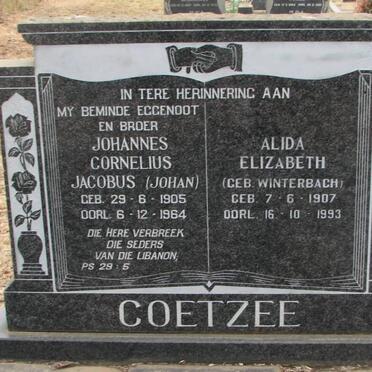 COETZEE Johannes Cornelius Jacobus 1905-1964 &amp; Alida Elizabeth WINTERBACH 1907-1993