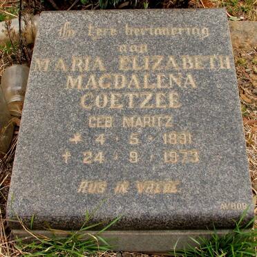 COETZEE Maria Elizabeth Magdalena nee MARITZ 1891-1973