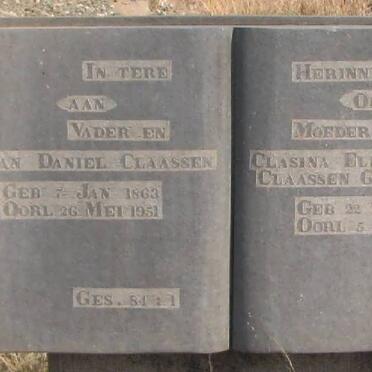 CLAASSEN Johan Daniel 1863-1951 &amp; Clasina Elizabeth PRINSLOO 1868-1951
