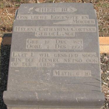 COETSER Helena Catharina nee DE LANGE 1871-1950