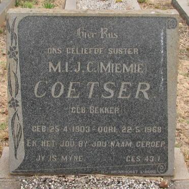 COETSER M.I.J.C. nee BEKKER 1903-1968
