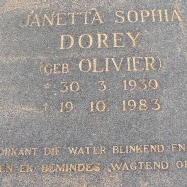 DOREY Janetta Sophia nee OLIVIER 1930-1983