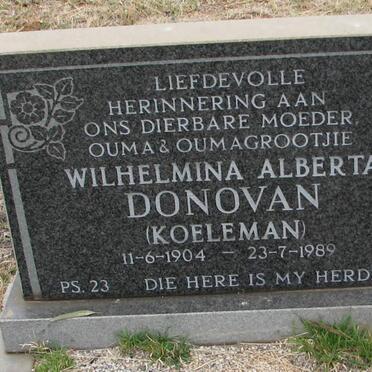 DONOVAN Wilhelmina Alberta nee KOELEMAN 1904-1989