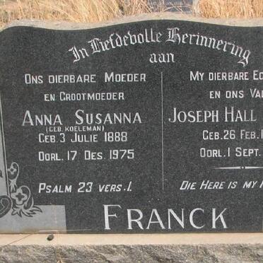 FRANCK Joseph Hall 1887-1954 &amp; Anna Susanna KOELEMAN 1888-1975