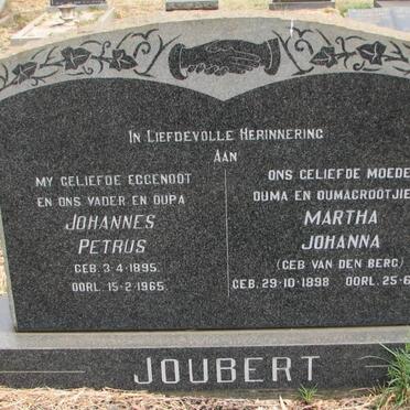 JOUBERT Johannes Petrus 1895-1965 &amp; Martha Johanna van den BERG 1898-1984