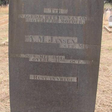 JANSEN A.M. nee MALAN 1844-1925