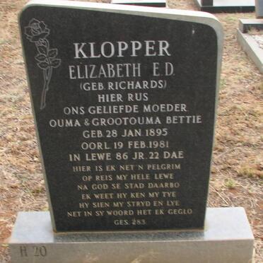 KLOPPER Elizabeth E.D. nee RICHARDS 1895-1981