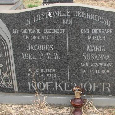 KOEKEMOER Jacobus Abel P.M.W. 1908-1976 &amp; Maria Susanna SCHOEMAN 1916-
