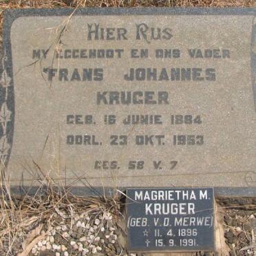 KRUGER Frans Johannes 1884-1953 &amp; Magrietha M. v.d. MERWE 1896-1991
