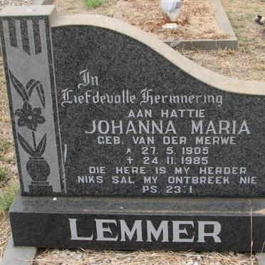 LEMMER Johanna Maria VAN DER MERWE 1905-1985