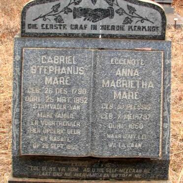 MARE Gabriel Stephanus 1790-1852 &amp; Anna Magrietha DU PLESSIS 1797-1850