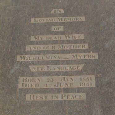 MYERS Wilhelmina nee LANGUAGE 1881-1941