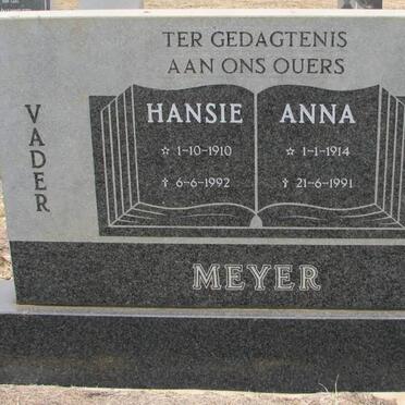 MEYER Hansie 1910-1992 &amp; Anna 1914-1991