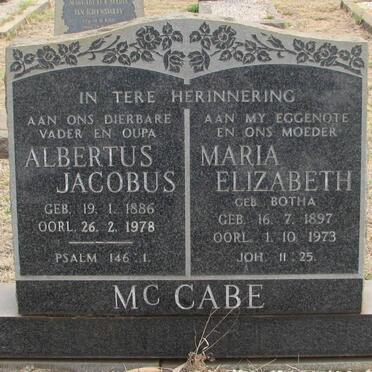 McCABE Albertus Jacobus 1886-1978 &amp; Maria Elizabeth BOTHA 1897-1973